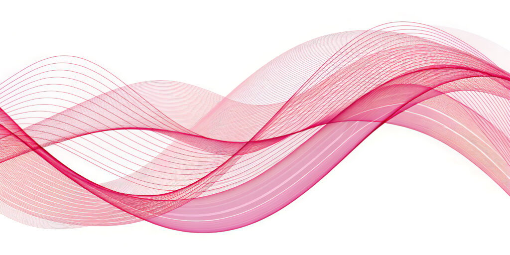 Abstract flowing pink lines forming smooth, intertwining waves on a white background.